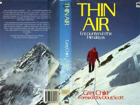 
K2 looms beyond as Pete Thexton descends from the false summit of Broad Peak - Thin Air Encounters In The Himalaya book cover 
